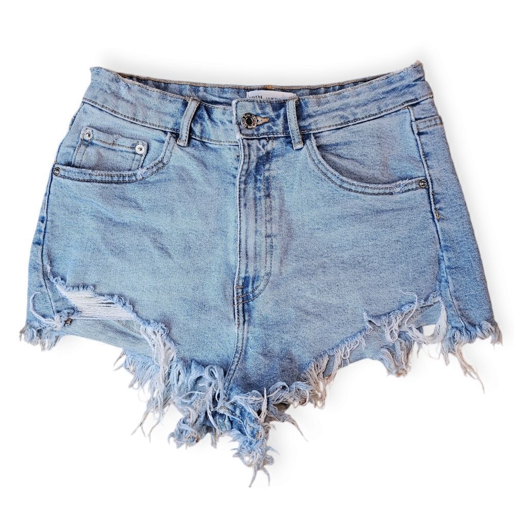 Zara Light Blue Distressed Denim Jean Shorts